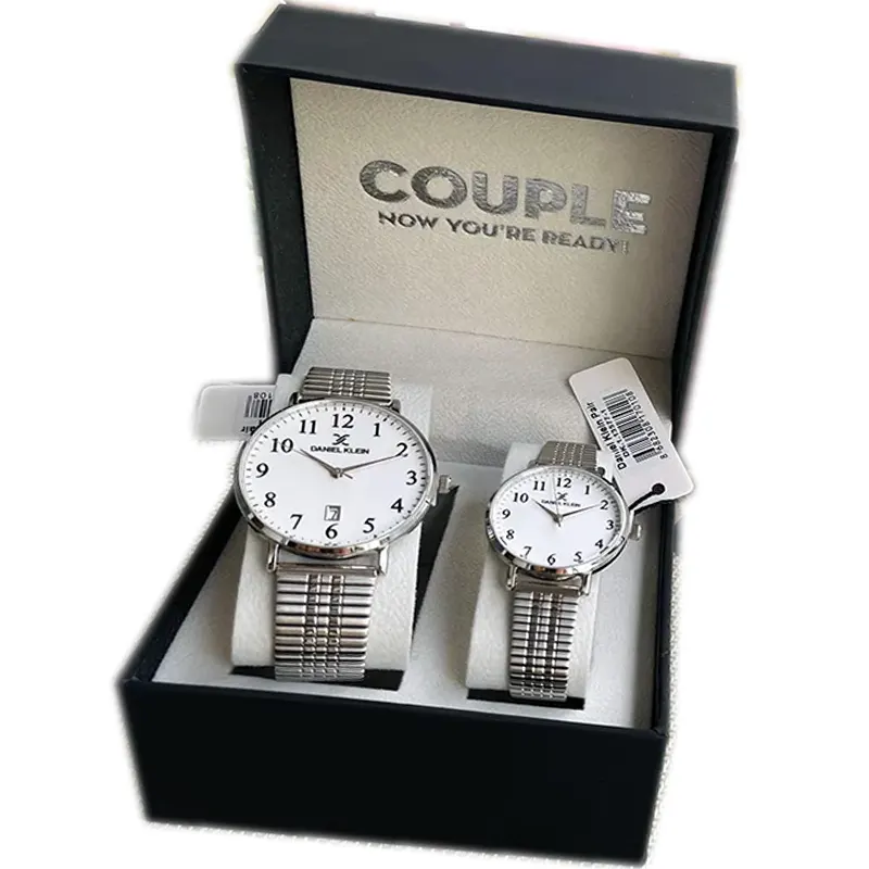 Daniel Klein White Dial Silver-tone Couple Set- DK.1.13577-1